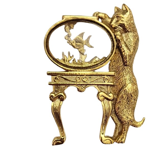 1928 Brand Cat Fish Bowl Pin Brooch K128 - Picture 7 of 10